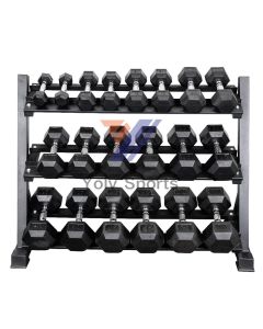 5-50 lbs Rubber Hex Dumbbell Set with 3-Tier Dumbbell Rack