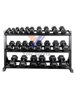 5-60 lbs Rubber Hex Dumbbell Set  with 3-Tier Dumbbell Rack
