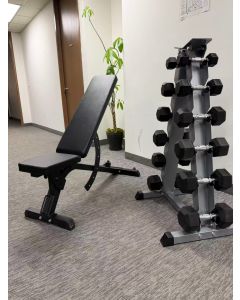 5-30 lbs Rubber Hex Dumbbell Set with 6 Pairs Dumbbell Rack+ AB1100 Adjustable bench